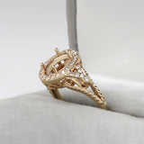 Ring Semi Mount w Earth Mined Diamonds in Solid 14K Gold | Oval