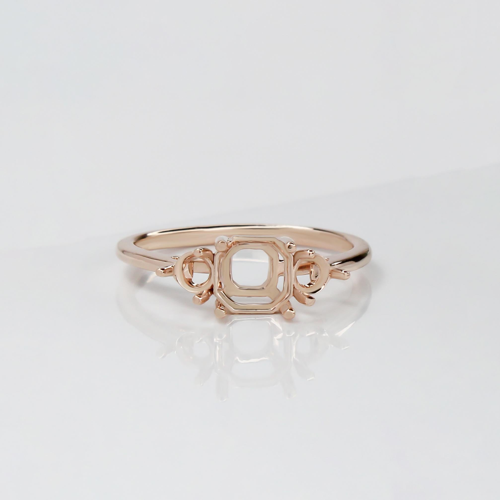 Ring Mount in Solid 14K Gold | Hexagon Shape 6x5mm