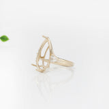 Statement Ring Setting w Trillion Diamond Accents in 14K Solid Gold | Pear