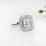 Art Deco Ring Semi Mount w Diamonds and Milgrain in 14K Solid Gold | Emerald Cut