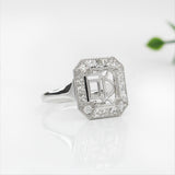 Art Deco Ring Semi Mount w Diamonds and Milgrain in 14K Solid Gold | Emerald Cut