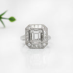 Art Deco Ring Semi Mount w Diamonds and Milgrain in 14K Solid Gold | Emerald Cut