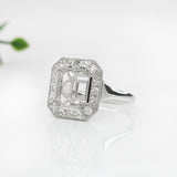 Art Deco Ring Semi Mount w Diamonds and Milgrain in 14K Solid Gold | Emerald Cut