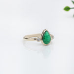 1.3ct Emerald Ring w Earth Mined Diamonds in Solid 14K Yellow Gold | Pear 9x6mm