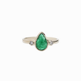 1.3ct Emerald Ring w Earth Mined Diamonds in Solid 14K Yellow Gold | Pear Shape 9x6mm