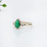 1.3ct Emerald Ring w Earth Mined Diamonds in Solid 14K Yellow Gold | Pear 9x6mm