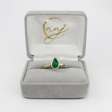 1.3ct Emerald Ring w Earth Mined Diamonds in Solid 14K Yellow Gold | Pear 9x6mm