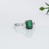 1.5ct Emerald Ring w Earth Mined Diamonds in Solid 14K White Gold | EM 8x6mm