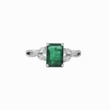 1.5ct Emerald Ring w Earth Mined Diamonds in Solid 14K White Gold | Emerald Cut 8x6mm