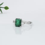 1.5ct Emerald Ring w Earth Mined Diamonds in Solid 14K White Gold | EM 8x6mm