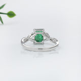 1.5ct Emerald Ring w Earth Mined Diamonds in Solid 14K White Gold | EM 8x6mm