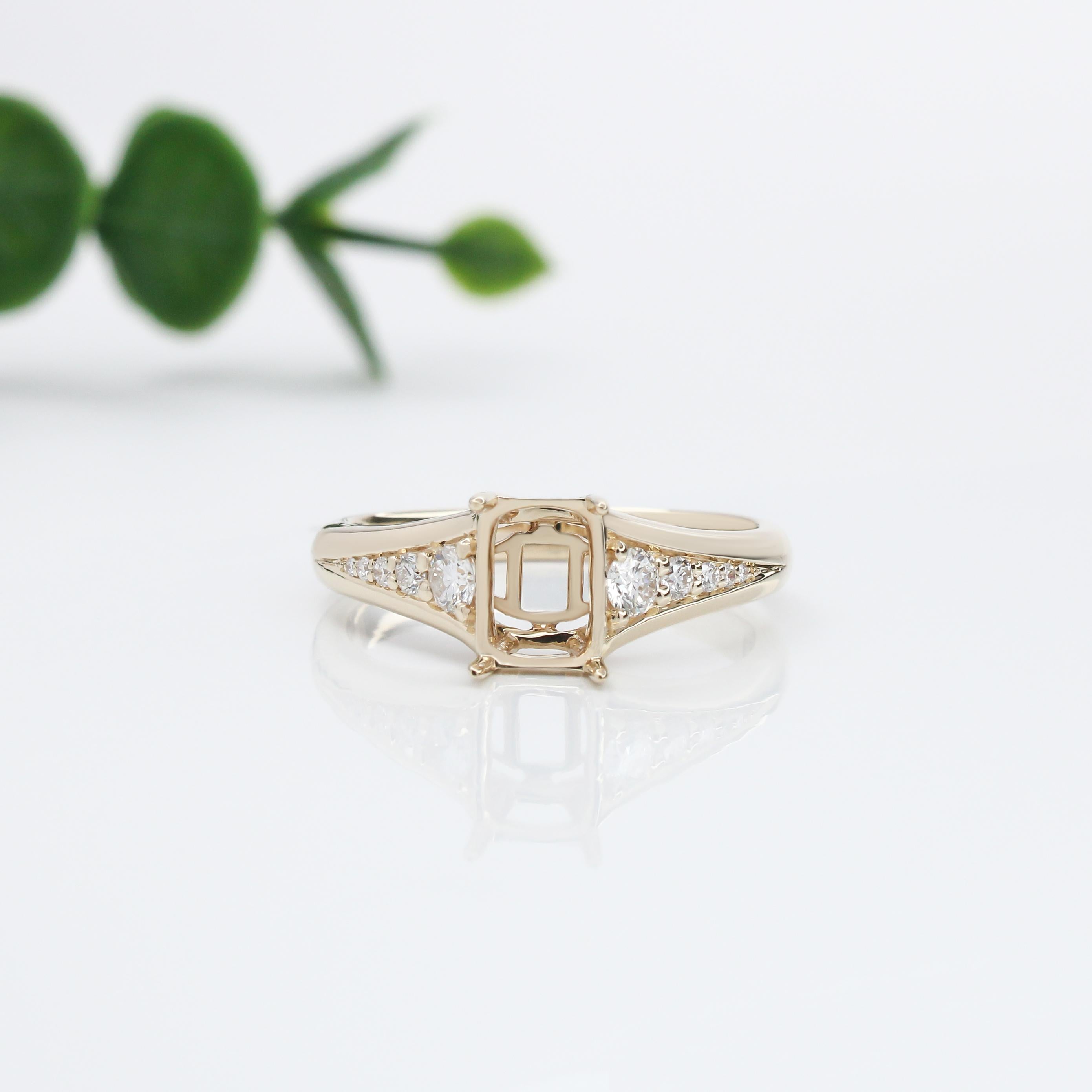 Tapered Engagement Ring Setting w Earth Mined Diamond Accents in 14K Solid Gold