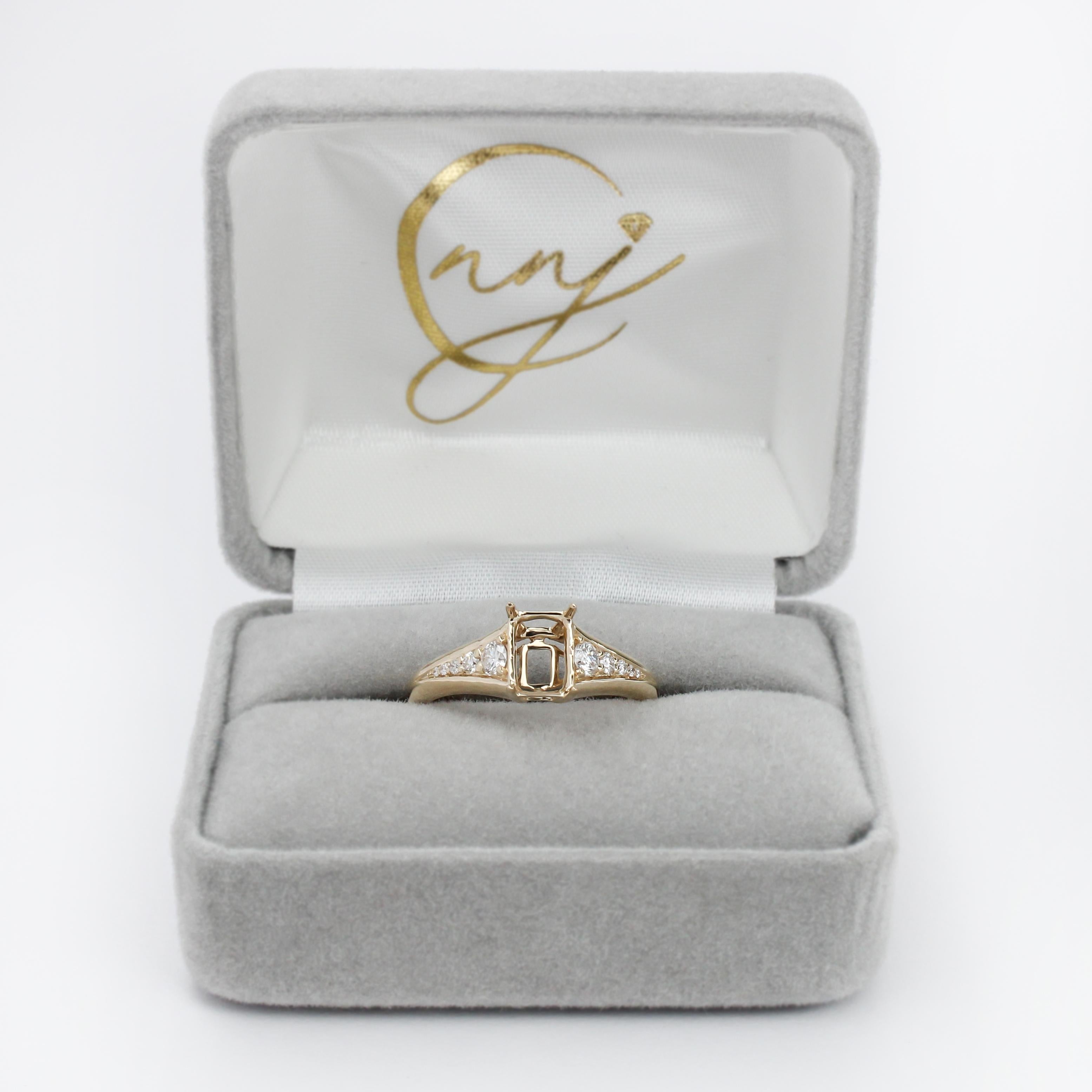 Tapered Engagement Ring Setting w Earth Mined Diamond Accents in 14K Solid Gold