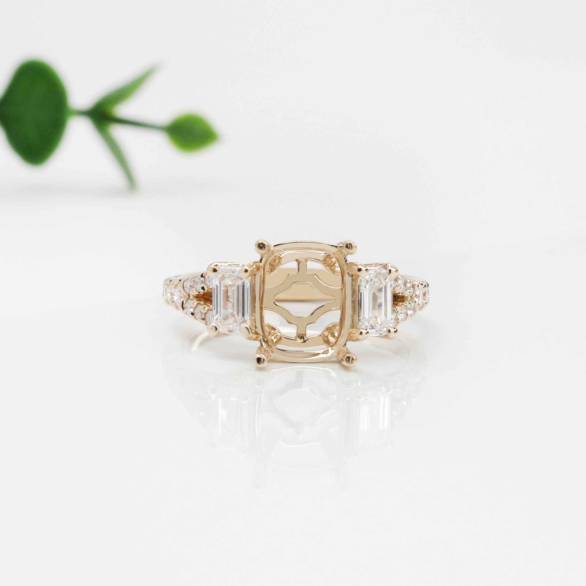 Statement Ring Setting w Diamonds in 14K Solid Gold | Cushion