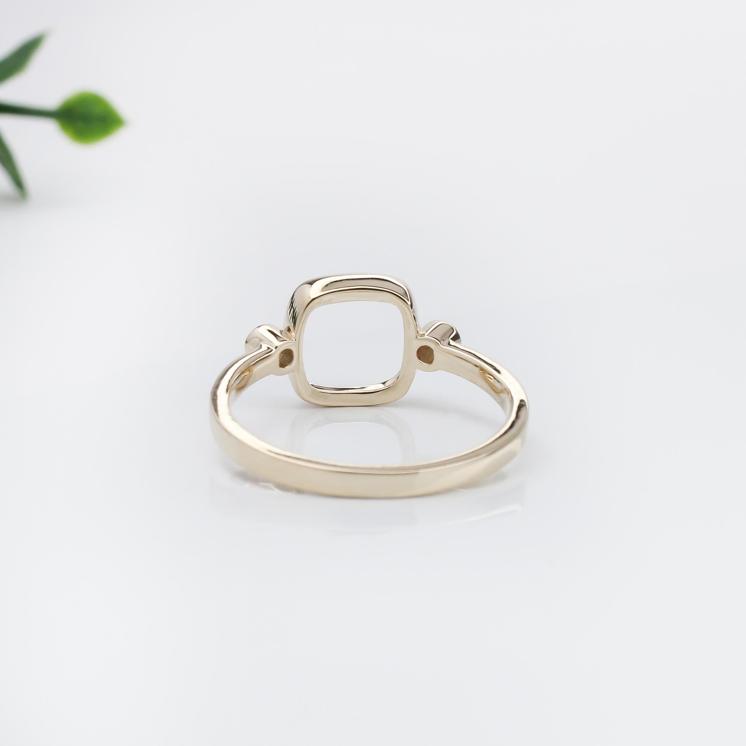 Cushion Shaped Ring Semi Mount w Earth Mined Diamonds in Solid 14K Gold