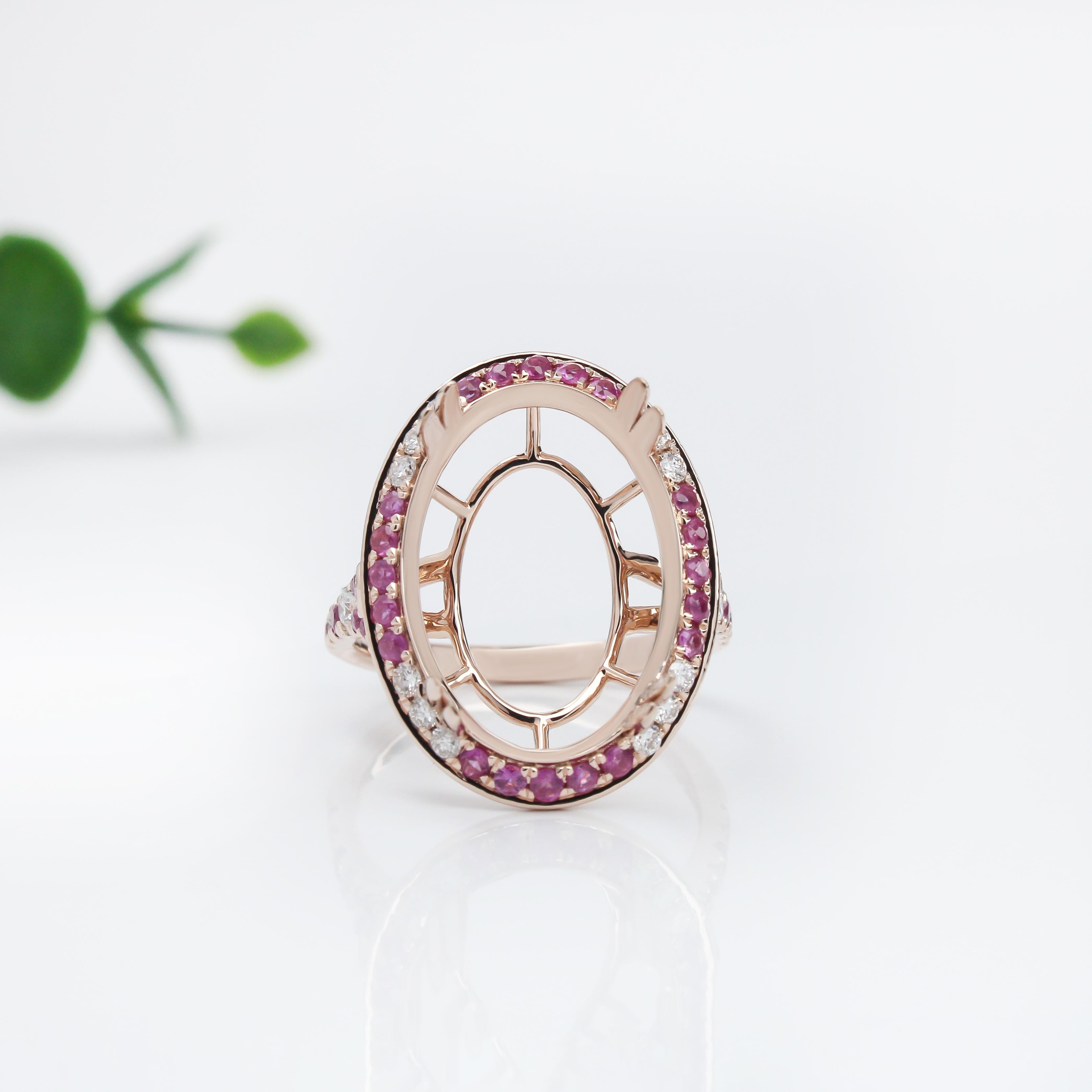 Stunning Statement Ring Setting w Natural Diamonds & Pink Sapphires in 14K Gold