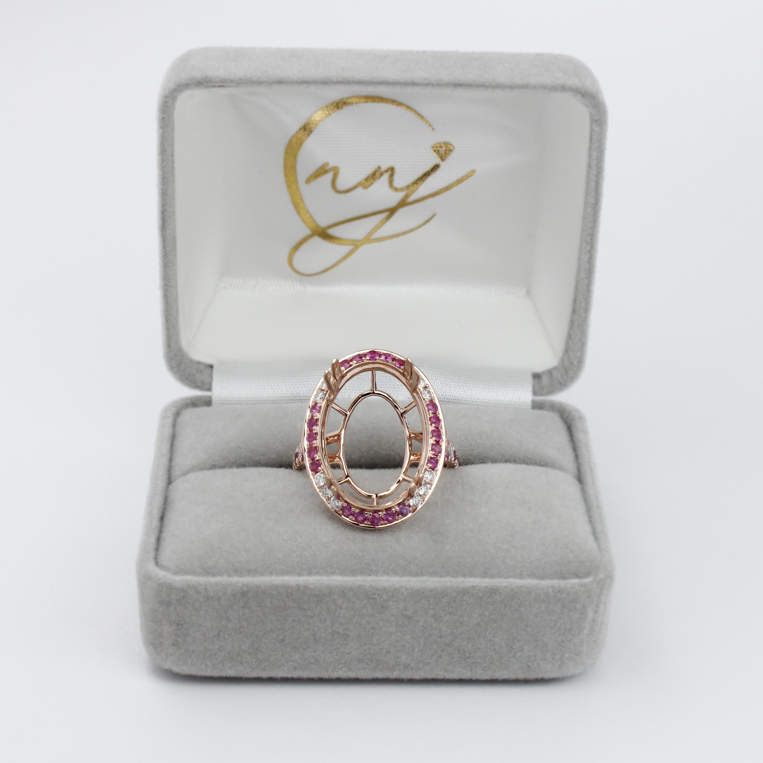 Stunning Statement Ring Setting w Natural Diamonds & Pink Sapphires in 14K Gold