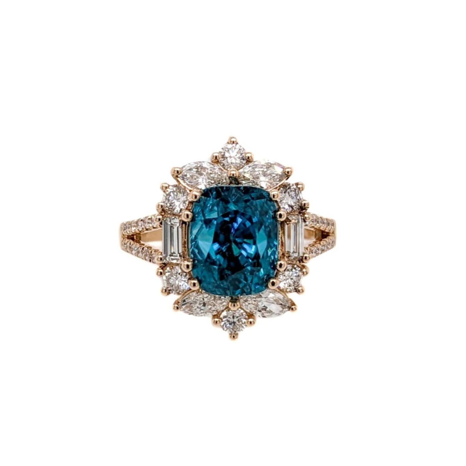 8ct Statement Blue Zircon Ring w Natural Diamond Accents in Solid 14K White Gold