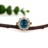 8ct Statement Blue Zircon Ring w Natural Diamond Accents in Solid 14K White Gold