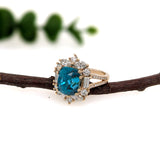 8ct Statement Blue Zircon Ring w Natural Diamond Accents in Solid 14K White Gold