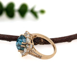 8ct Statement Blue Zircon Ring w Natural Diamond Accents in Solid 14K White Gold