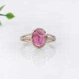 2.7ct Pink Tourmaline Ring w Earth Mined Diamonds in Solid 14K Gold | Oval 10x8mm