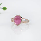 2.7ct Pink Tourmaline Ring w Earth Mined Diamonds in Solid 14K Gold | Oval 10x8mm