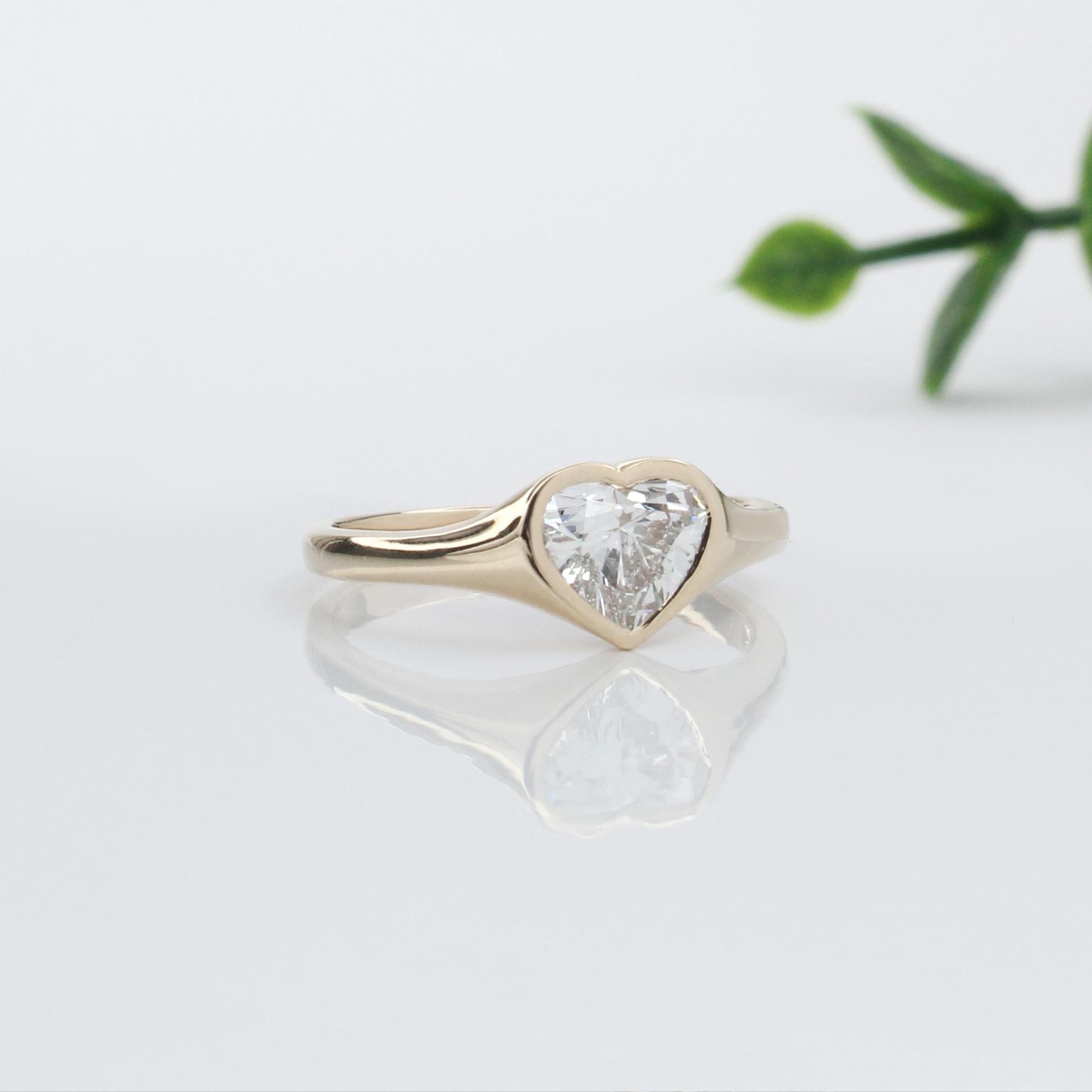 1ct Lab Diamond Solitaire Ring in Solid 14K Gold | Heart Shape 6.5x7mm