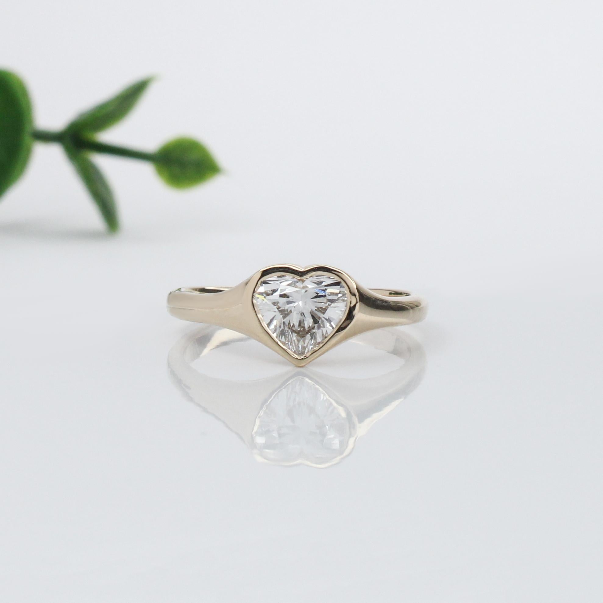 1ct Lab Diamond Solitaire Ring in Solid 14K Gold | Heart Shape 6.5x7mm