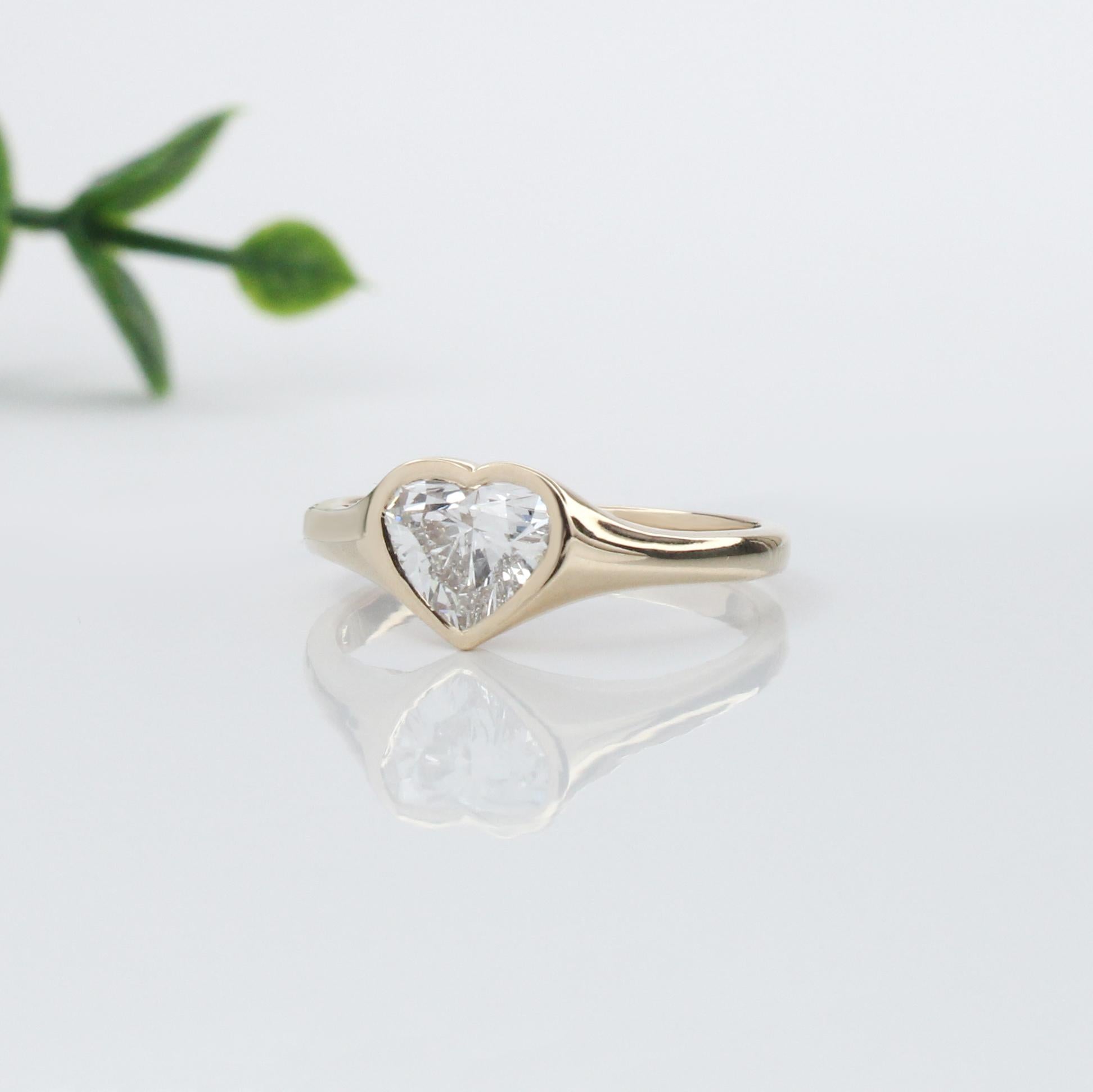 1ct Lab Diamond Solitaire Ring in Solid 14K Gold | Heart Shape 6.5x7mm