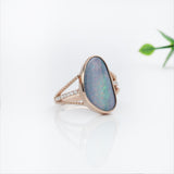 4.2ct Boulder Opal Ring w Earth Mined Diamonds in Solid 14K Gold | Fancy 17x9mm