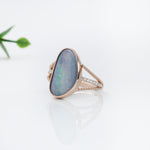 4.2ct Boulder Opal Ring w Earth Mined Diamonds in Solid 14K Gold | Fancy 17x9mm