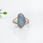 4.2ct Boulder Opal Ring w Earth Mined Diamonds in Solid 14K Gold | Fancy 17x9mm