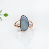 4.2ct Boulder Opal Ring w Earth Mined Diamonds in Solid 14K Gold | Fancy 17x9mm