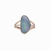 4.2ct Boulder Opal Ring w Earth Mined Diamonds in Solid 14K Gold | Fancy Shape 17x9mm