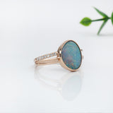 1.8ct Boulder Opal Ring w Earth Mined Diamonds in Solid 14K Gold | Fancy 11x9mm