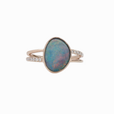 1.8ct Boulder Opal Ring w Earth Mined Diamonds in Solid 14K Gold | Fancy Shape 11x9mm