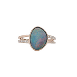 1.8ct Boulder Opal Ring w Earth Mined Diamonds in Solid 14K Gold | Fancy Shape 11x9mm