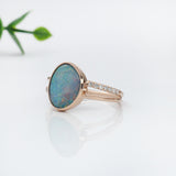 1.8ct Boulder Opal Ring w Earth Mined Diamonds in Solid 14K Gold | Fancy 11x9mm