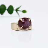 8.3ct Star Ruby Ring w Earth Mined Diamonds in Solid 14K Gold | Oval 13x11mm