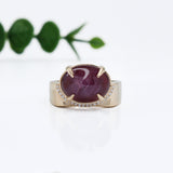 8.3ct Star Ruby Ring w Earth Mined Diamonds in Solid 14K Gold | Oval 13x11mm