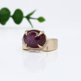 8.3ct Star Ruby Ring w Earth Mined Diamonds in Solid 14K Gold | Oval 13x11mm