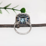 Prashasti 14K Solid White Gold Aquamarine and Natural Diamond Ring | 13x9mm