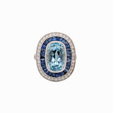 Prashasti 14K Solid White Gold Aquamarine and Natural Diamond Ring | 13x9mm