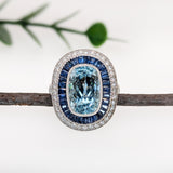 Prashasti 14K Solid White Gold Aquamarine and Natural Diamond Ring | 13x9mm