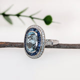 Prashasti 14K Solid White Gold Aquamarine and Natural Diamond Ring | 13x9mm
