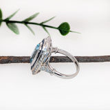 Prashasti 14K Solid White Gold Aquamarine and Natural Diamond Ring | 13x9mm