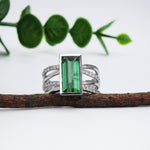 3.7ct Green Tourmaline Ring w Earth Mined Diamonds in Solid 14K Gold | EM 14x7mm