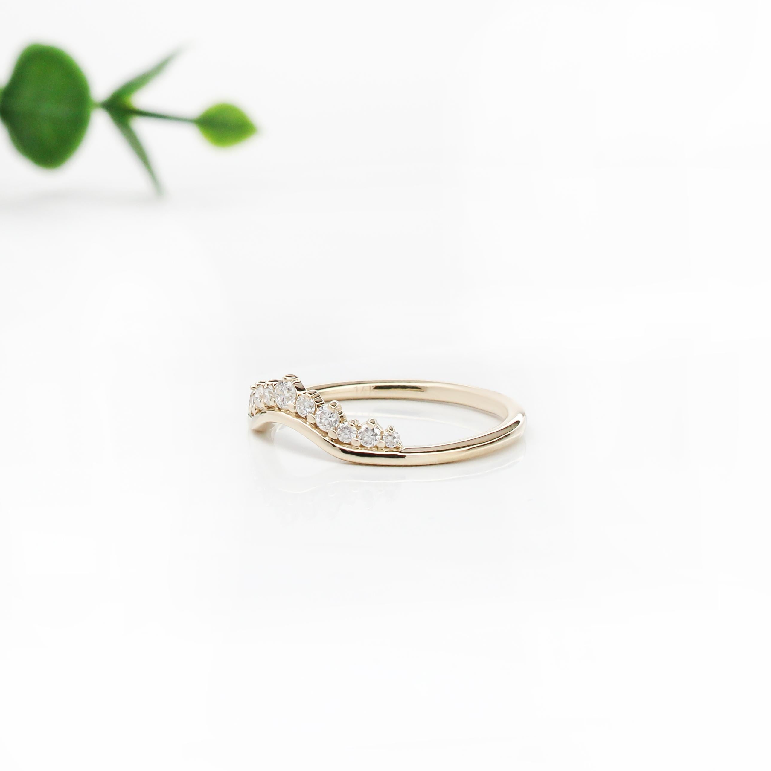 Stackable Curved Band with Earth Mined Diamonds in 14K Solid Gold