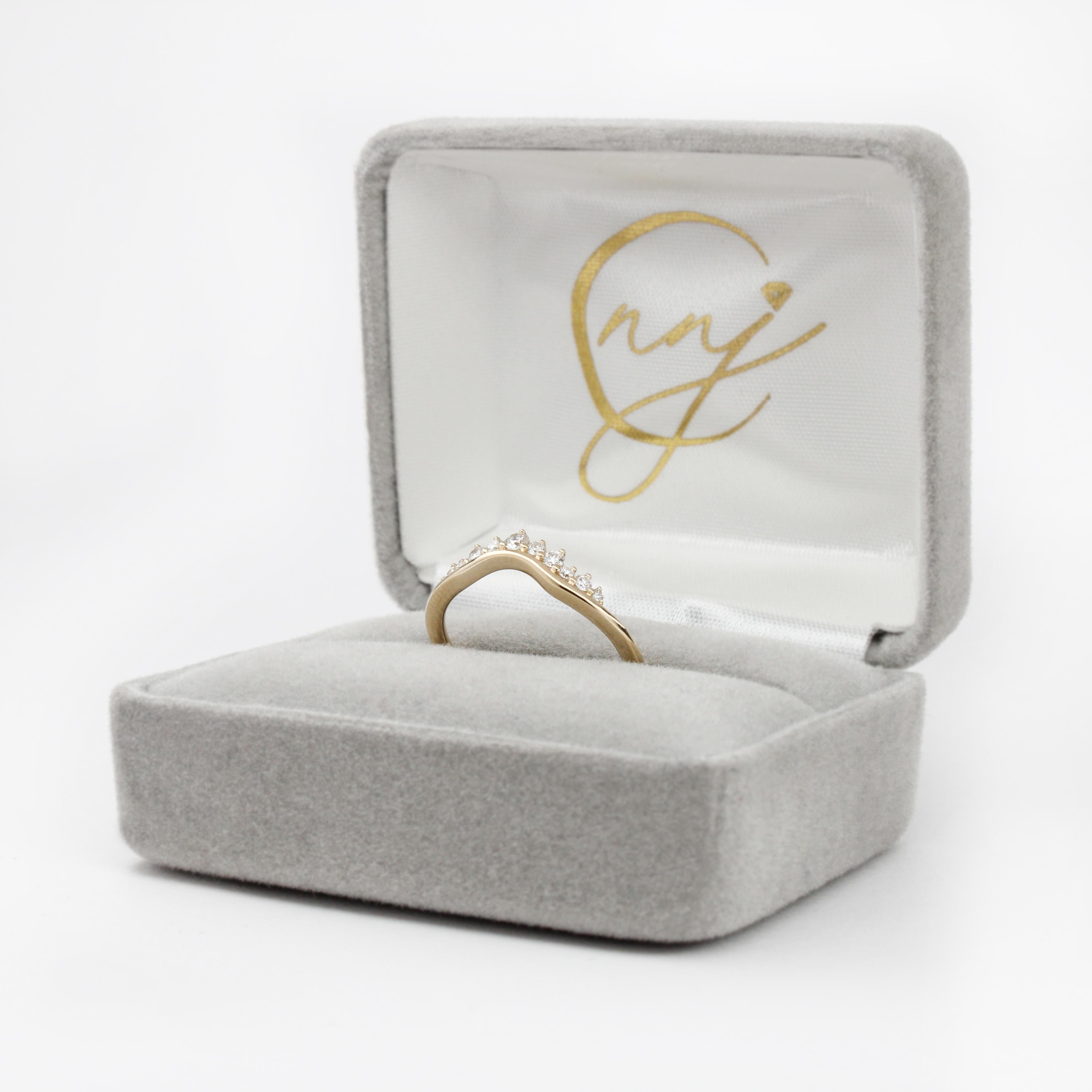 Stackable Curved Band with Earth Mined Diamonds in 14K Solid Gold